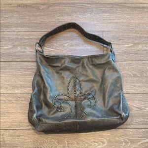 Tammi Lyn Black Studded Fleur-de-Lis Shoulder Bag